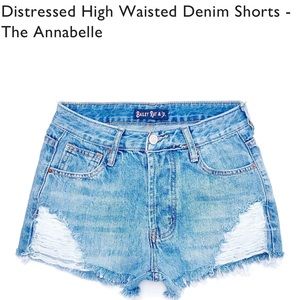 Distressed High Waisted Denim Shorts - “The Annabelle” with raw-normal hem